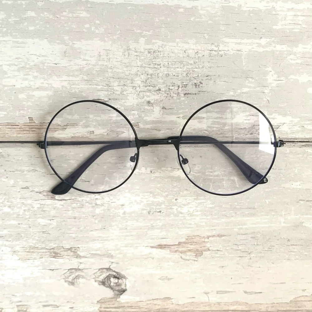 Round Retro Blue Light Blocking Glasses Black Metal Frames NEW